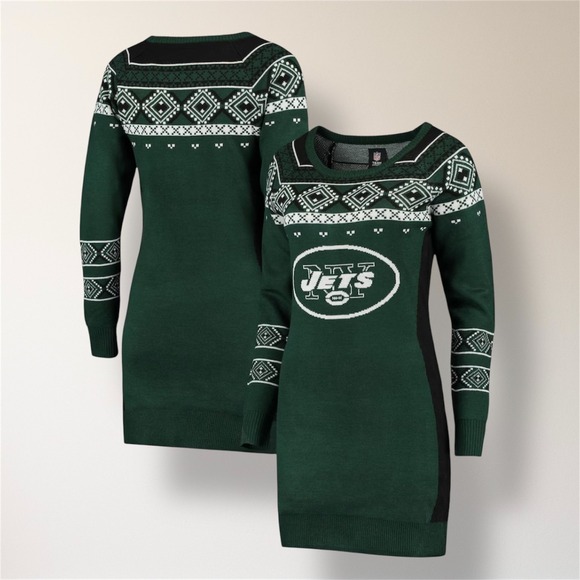 NFL Team Apparel XL Green New York Jets Knit Sweater Dress Big Logo Long Sleeve